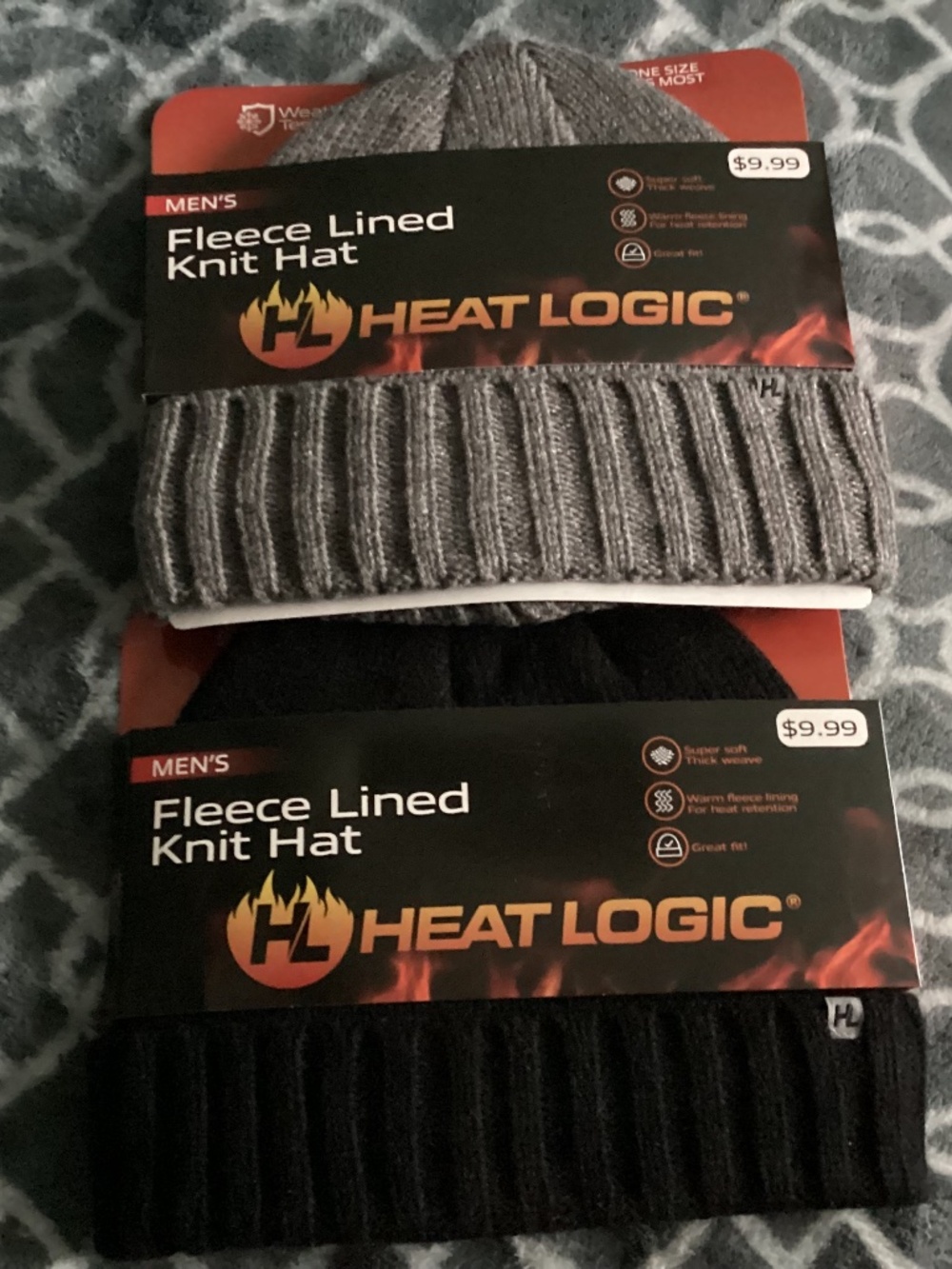 Heat Logic Men’s Fleece Lined Knit Hat Bundle NEW